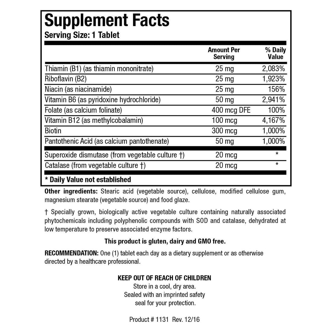 Biotics Research Bio-B Complex 90 Tablets - Supplement Facts panel