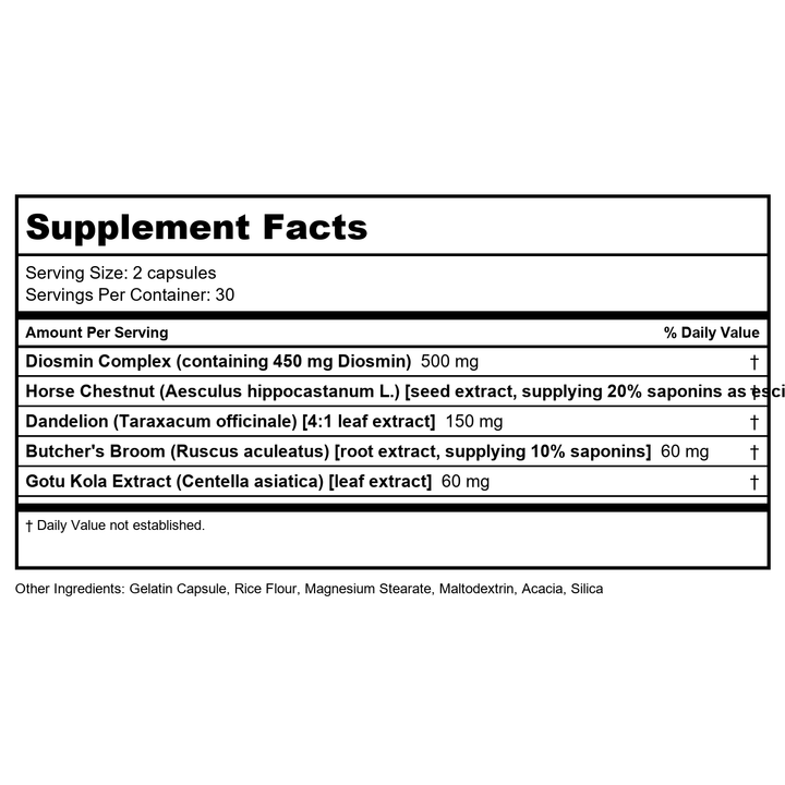 Lifetime Diosmin Complex Vein Support 60 Capsules - Supplement Facts panel