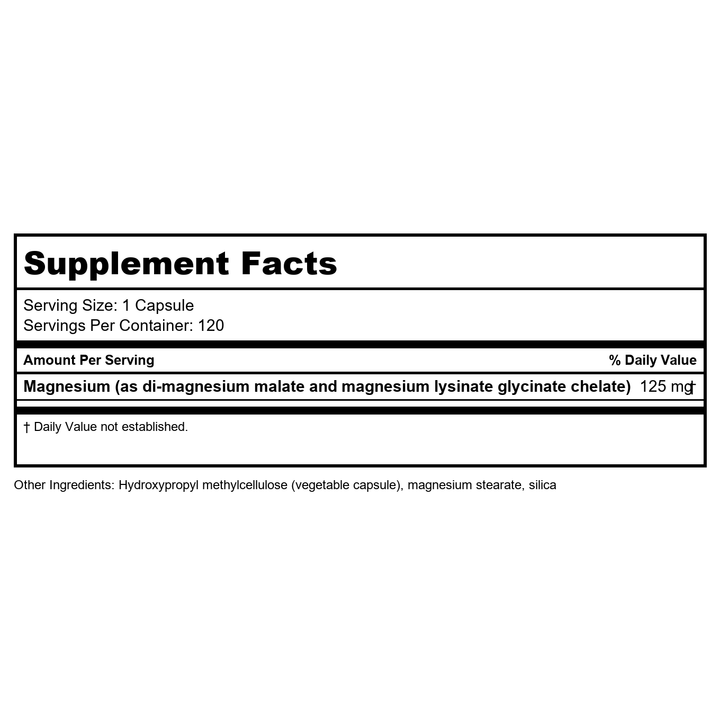NuMedica Mag-Plex Ultra 120 Capsules - Supplement Facts panel