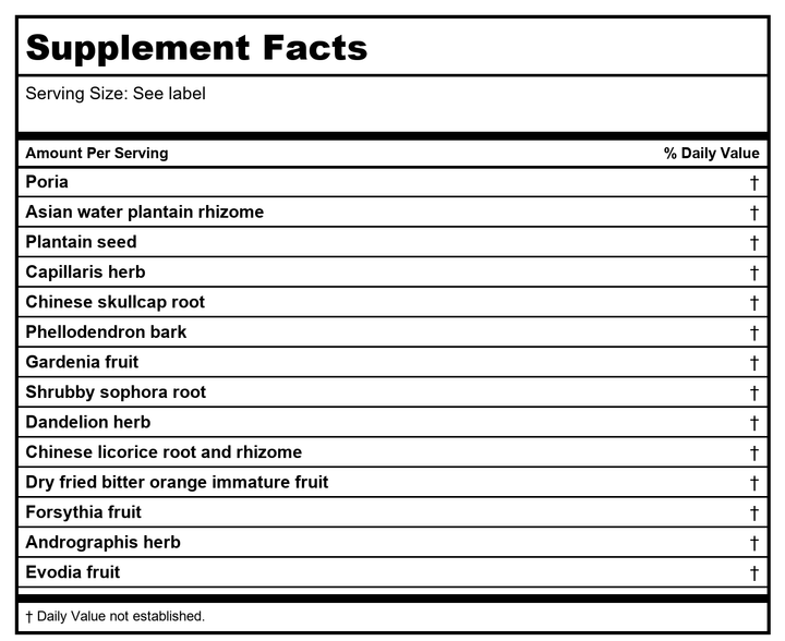 Kan Herb Chinese Modular Solutions Purge Damp Heat 2 Oz - Supplement Facts panel