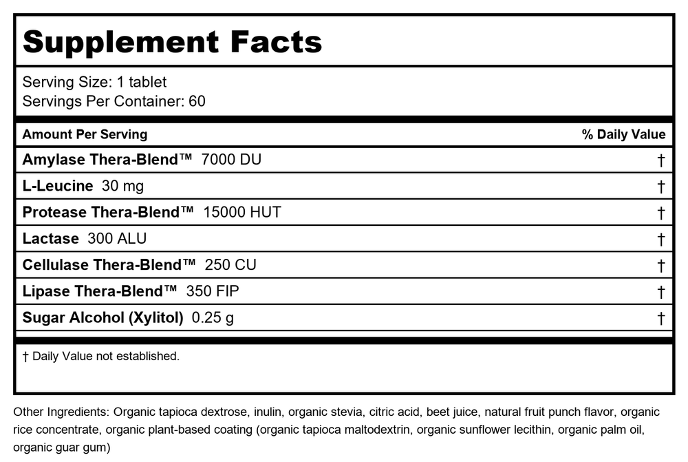 Enzymedica Kids Digest Chewable 60 Count - Supplement Facts panel
