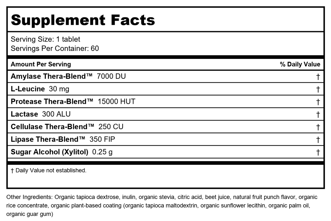 Enzymedica Kids Digest Chewable 60 Count - Supplement Facts panel