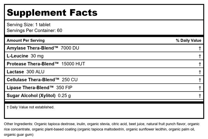 Enzymedica Kids Digest Chewable 60 Count - Supplement Facts panel