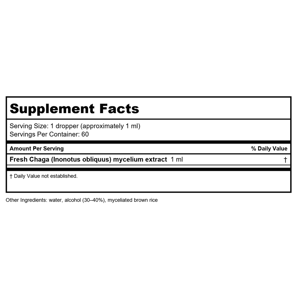 Host Defense Chaga Extract 2oz - Supplement Facts panel
