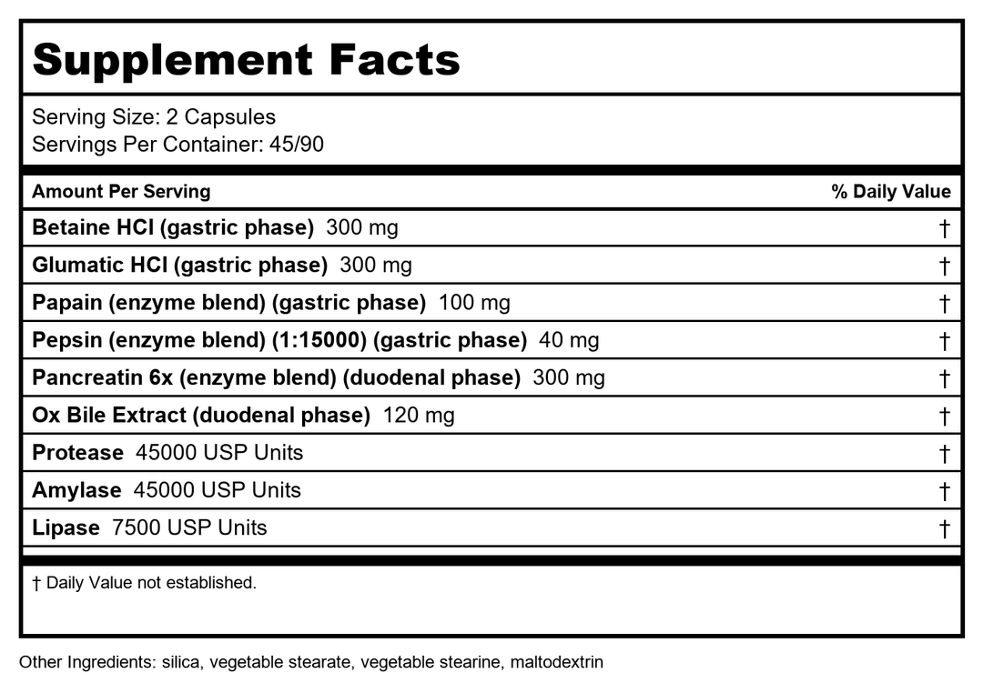 Karuna DuoZyme 180 Capsules - Supplement Facts panel