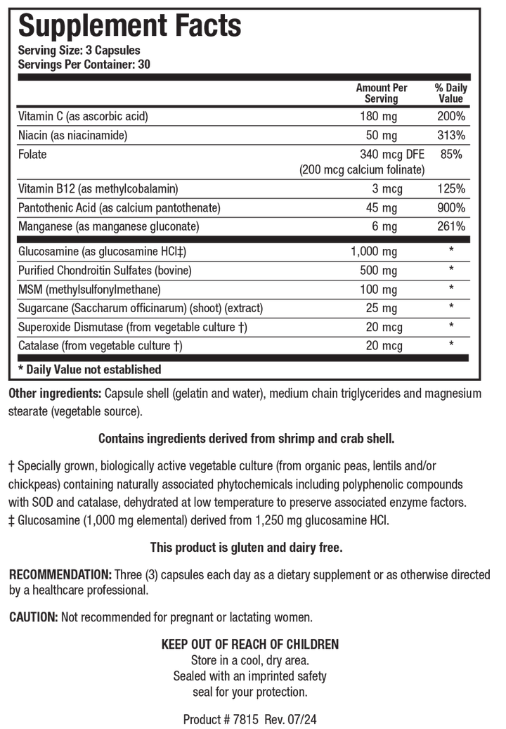 Biotics Research ChondroSamine Plus 90 Capsules - Supplement Facts panel