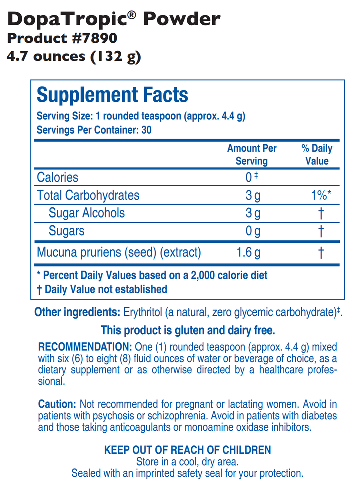 Biotics Research DopaTropic Powder 5oz - Supplement Facts panel