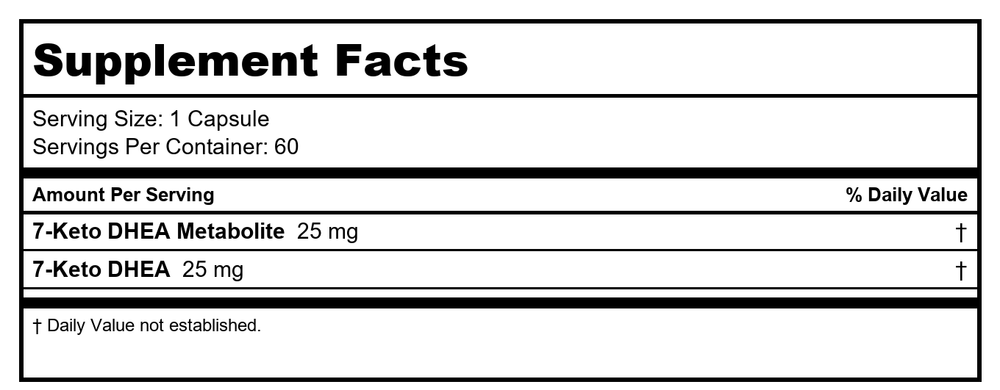 Nature's Way 7-Keto DHEA 60 Capsules - Supplement Facts panel