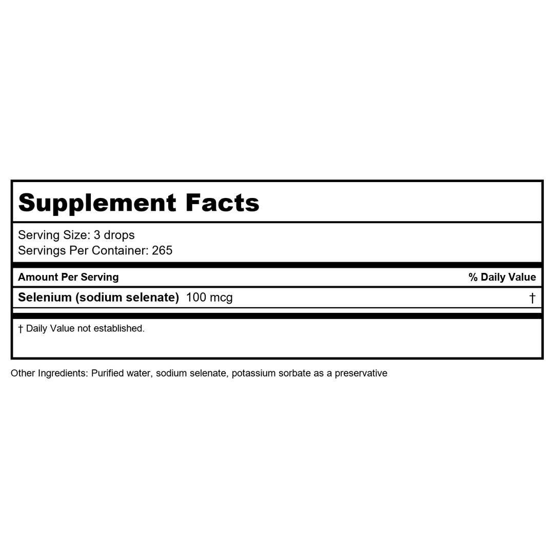 BodyBio Liquid Mineral 8 Selenium 2oz - Supplement Facts panel