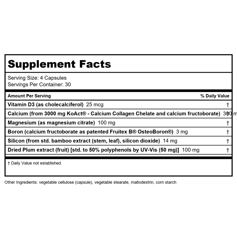 Life Extension Bone Strength Formula with KoAct 120 Capsules - Supplement Facts panel