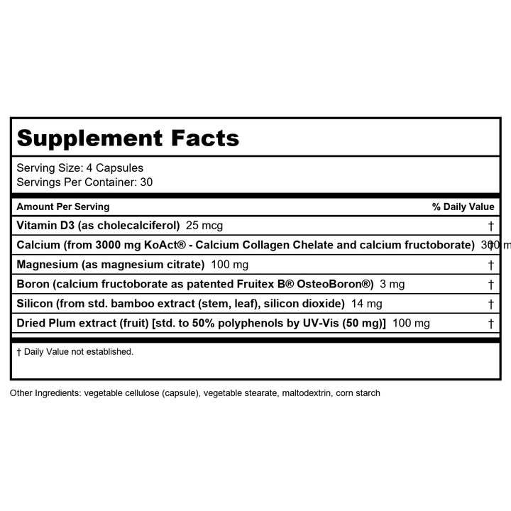 Life Extension Bone Strength Formula with KoAct 120 Capsules - Supplement Facts panel