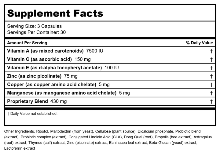 Biotics Research Neutrophil Plus 90 Capsules - Supplement Facts panel