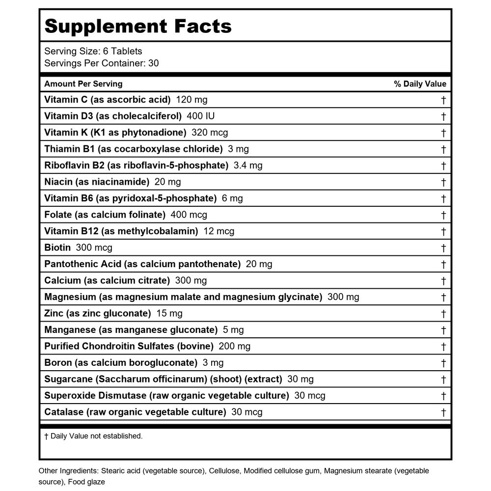 Biotics Research Osteo-B II 180 Tablets - Supplement Facts panel