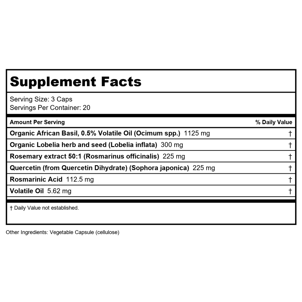 Restorative Formulations Respiratory EZ 60 Vcaps - Supplement Facts panel