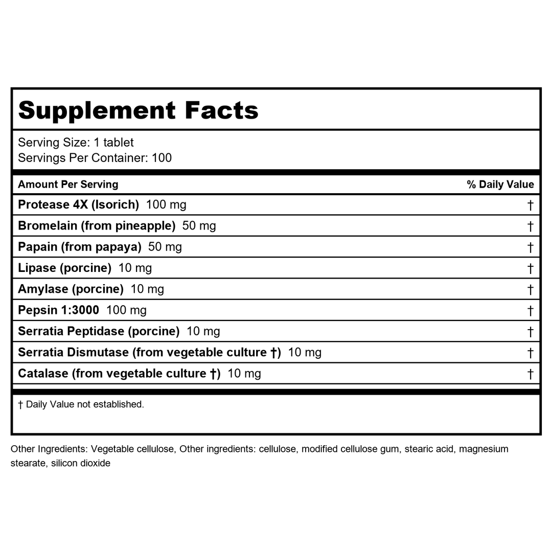 Biotics Research Intenzyme Forte 100 Tablets - Supplement Facts panel