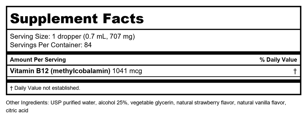 Karuna B-12 Liquid 2oz - Supplement Facts panel