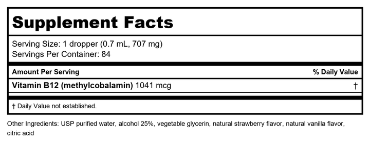 Karuna B-12 Liquid 2oz - Supplement Facts panel