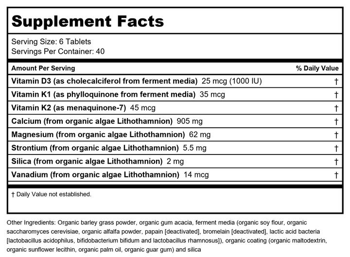 New Chapter Bone Strength Take Care 240 Tiny Tabs - Supplement Facts panel