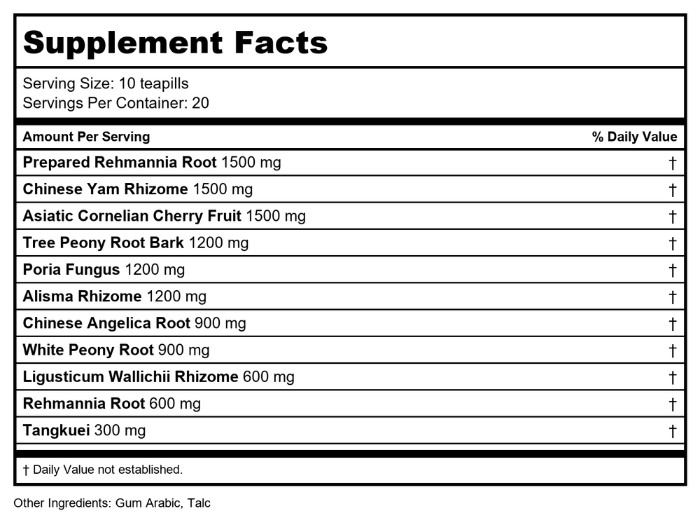 Nuherbs Jade Dragon Nourish Hair 200 Teapills - Supplement Facts panel