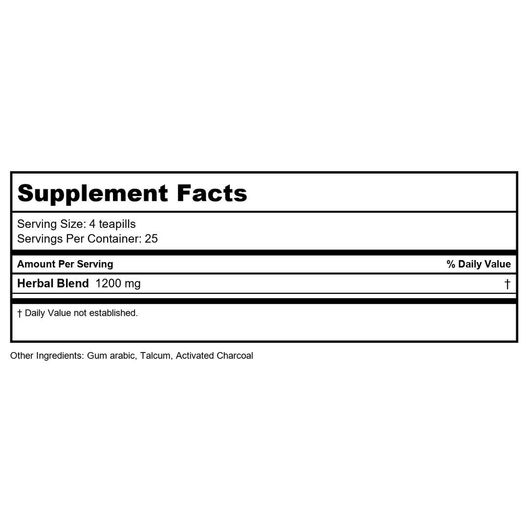 Nuherb Herbal Times Ba Zheng Wan 100 Teapills - Supplement Facts panel