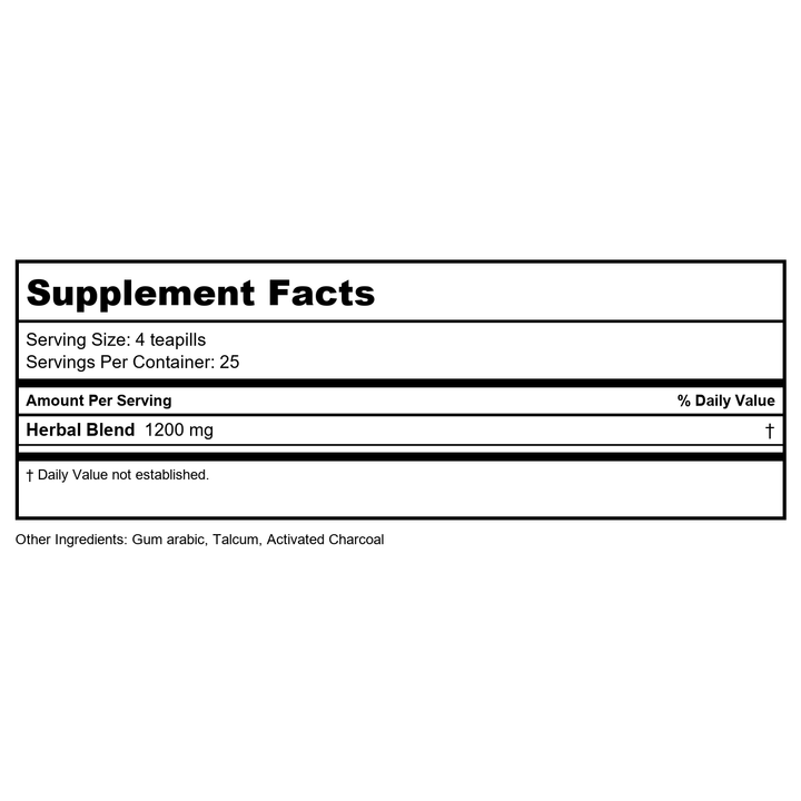 Nuherb Herbal Times Ba Zheng Wan 100 Teapills - Supplement Facts panel