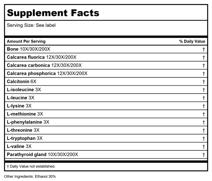 Guna Osteo 30ml - Supplement Facts panel