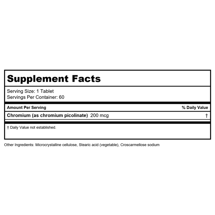 Metagenics Chromium Picolinate 60 Capsules - 3 Pack - Supplement Facts panel