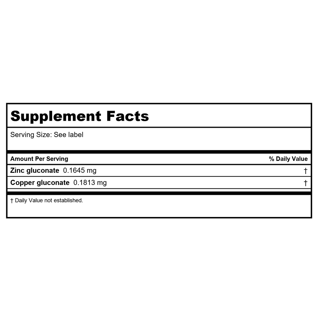 Professional Formulas ZNCU Zinc Copper Oligo 2oz - Supplement Facts panel