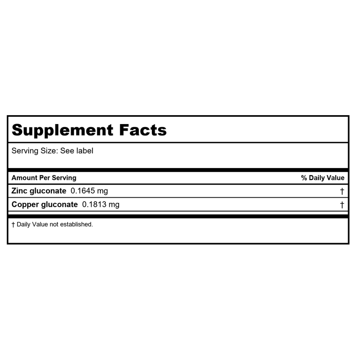 Professional Formulas ZNCU Zinc Copper Oligo 2oz - Supplement Facts panel