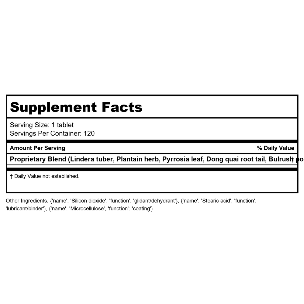 Kan Herb Essentials Urinary Support Formula 120 Tablets - Supplement Facts panel