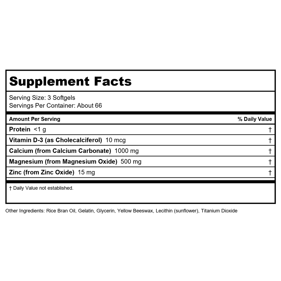 KAL Calcium + 200 Softgels - Supplement Facts panel