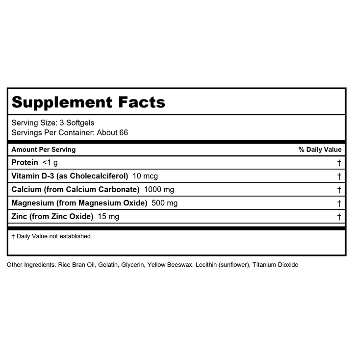 KAL Calcium + 200 Softgels - Supplement Facts panel