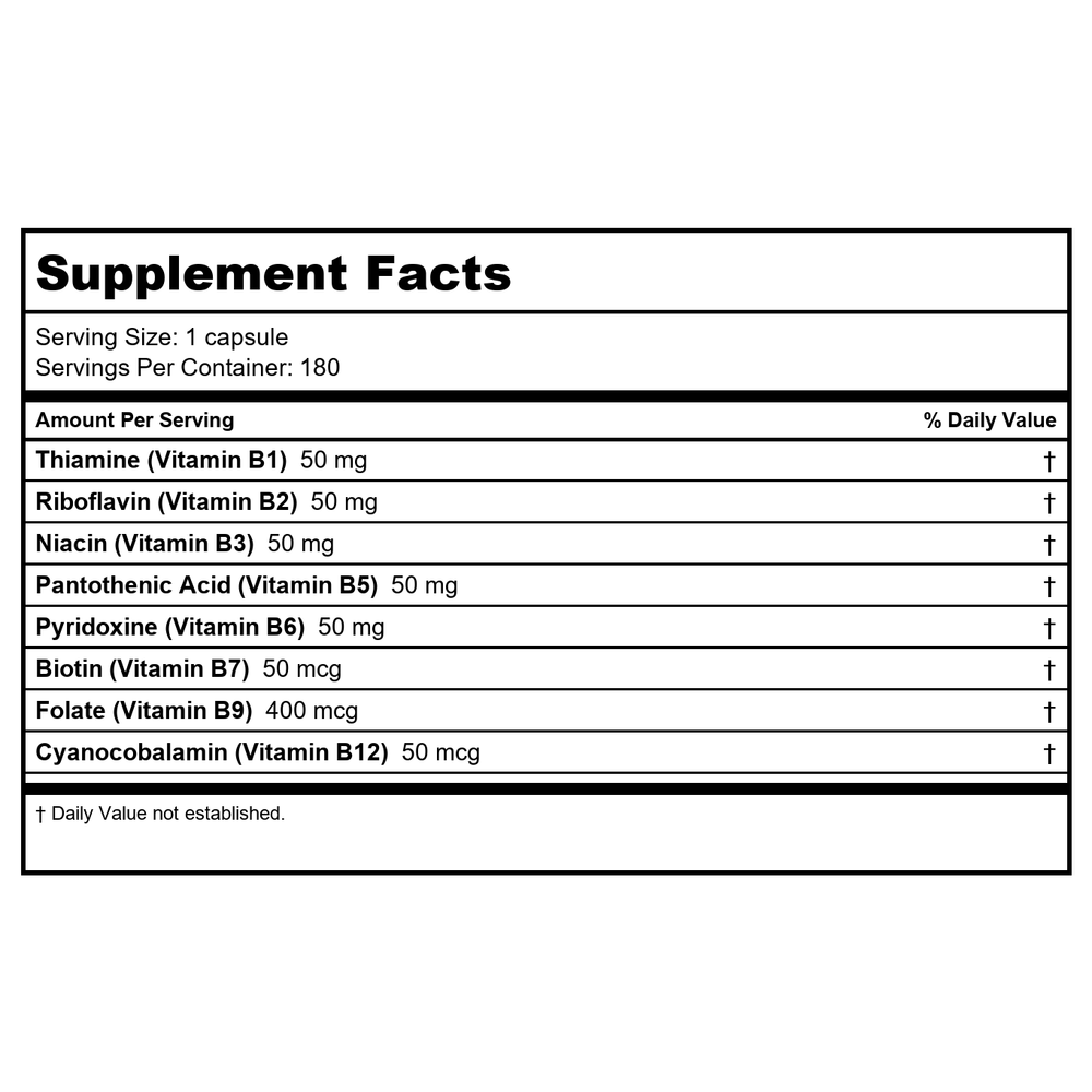 Bariatric Advantage B-50 complex 180 cap - Supplement Facts panel