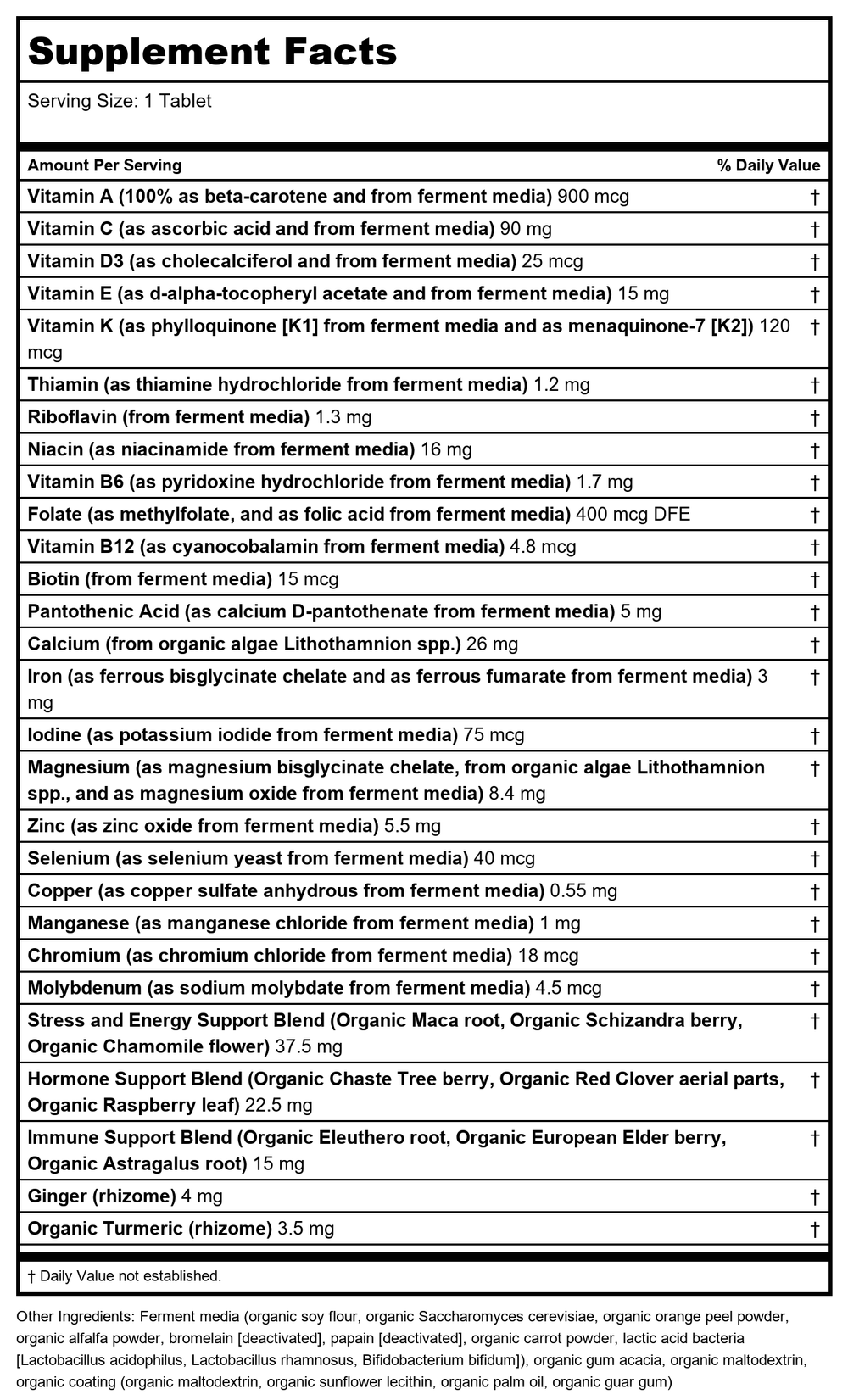 New Chapter Every Womans One Daily 55+ 24 Tablets - Supplement Facts panel