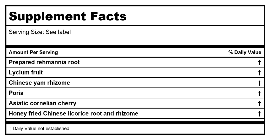 Kan Herb Traditionals Replenish The Left 1oz - Supplement Facts panel