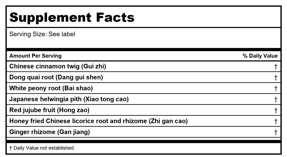 Kan Herb Traditionals Dang Gui Si Ni Tang 60 Tablets - Supplement Facts panel