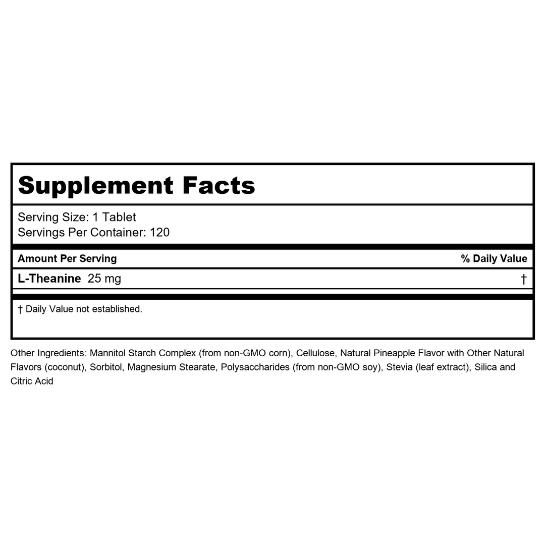 KAL L-Theanine ActivMelt 25mg Pineapple 120 Micro Tablets  PN  40757 - Supplement Facts panel