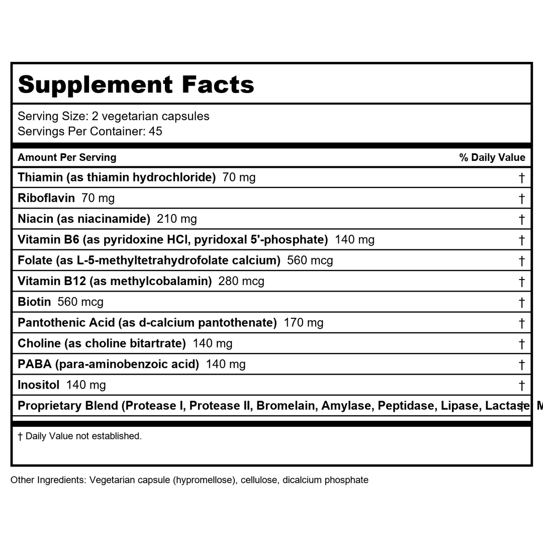 Apex Energetics Super B-Zyme 90 Capsules - Z24 - Supplement Facts panel