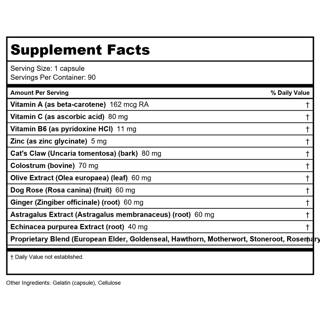 Apex Energetics Immu-Zyme 90 Capsules - Z16 - Supplement Facts panel