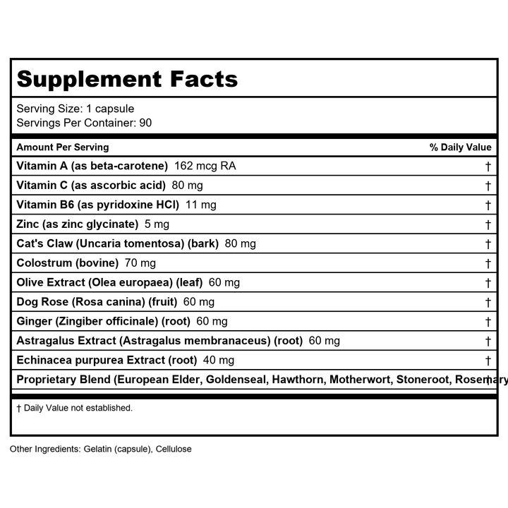 Apex Energetics Immu-Zyme 90 Capsules - Z16 - Supplement Facts panel