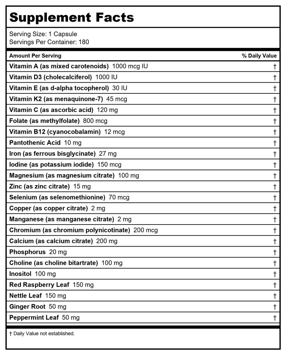 Vitanica Maternal Symmetry 180 Vcaps - Supplement Facts panel
