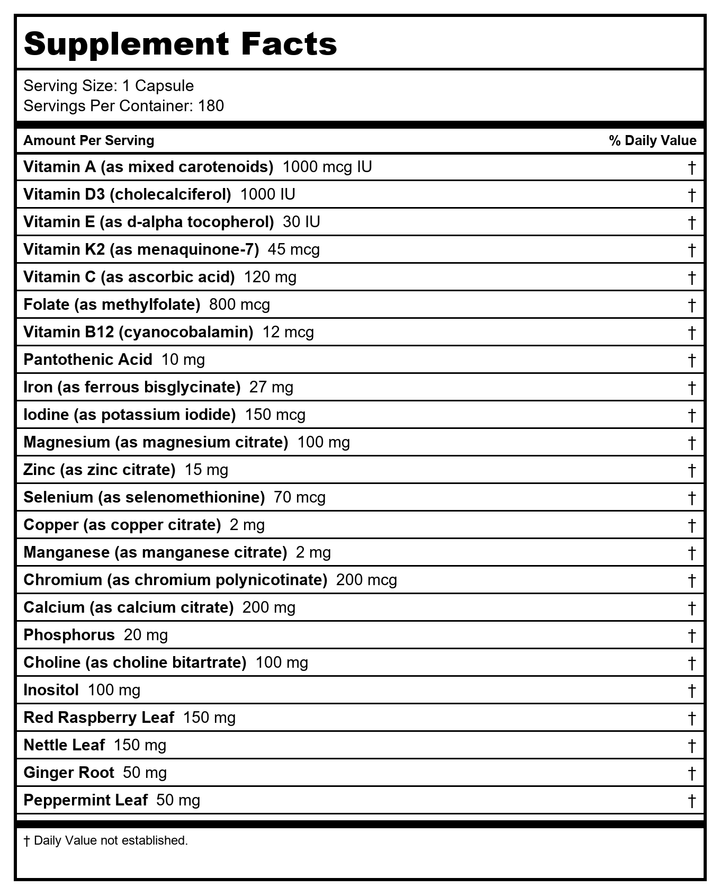 Vitanica Maternal Symmetry 180 Vcaps - Supplement Facts panel