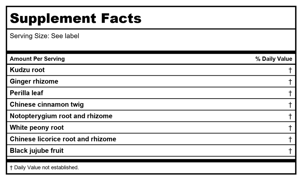 Kan Herb Traditionals Kudzu Releasing Formula 2oz - Supplement Facts panel