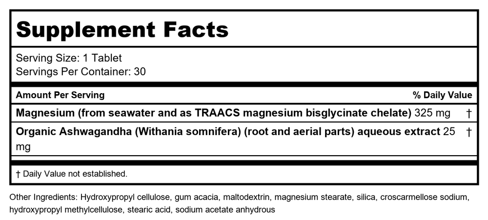 New Chapter Magnesium + Ashwagandha 30 Vtabs - Supplement Facts panel