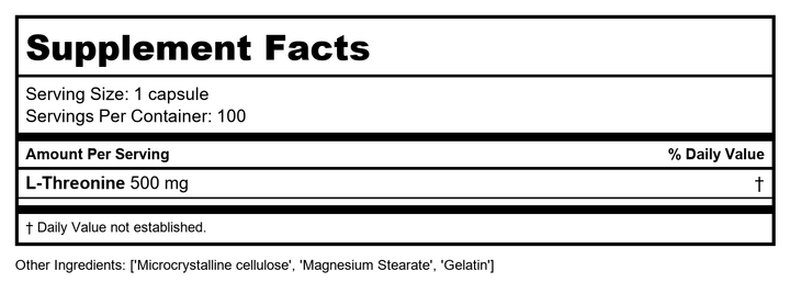 Montiff Pure L-Arginine HCL 500 mg 250 Capsules - Supplement Facts panel