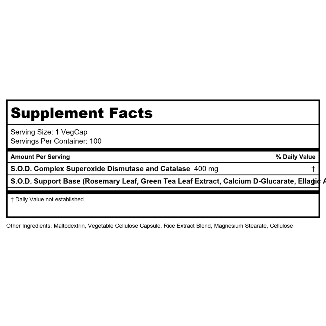 Solaray S.O.D. 2000 Plus 400mg 100 Vcaps   8930 - Supplement Facts panel