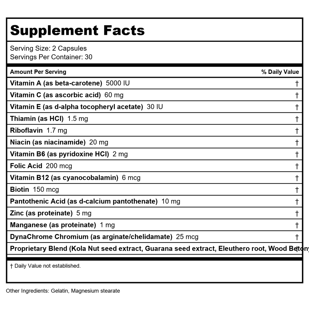 Natural Balance Super Pep 60 Count   PN  10560 - Supplement Facts panel
