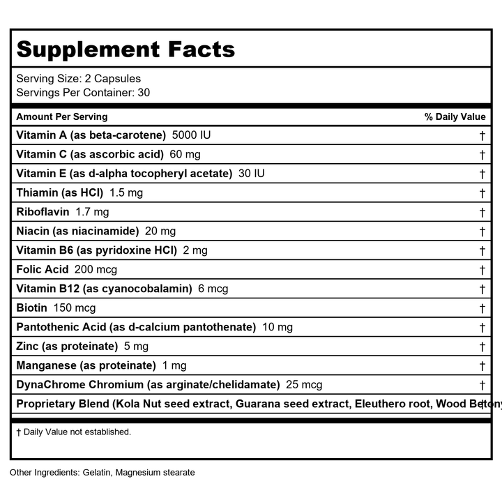 Natural Balance Super Pep 60 Count   PN  10560 - Supplement Facts panel