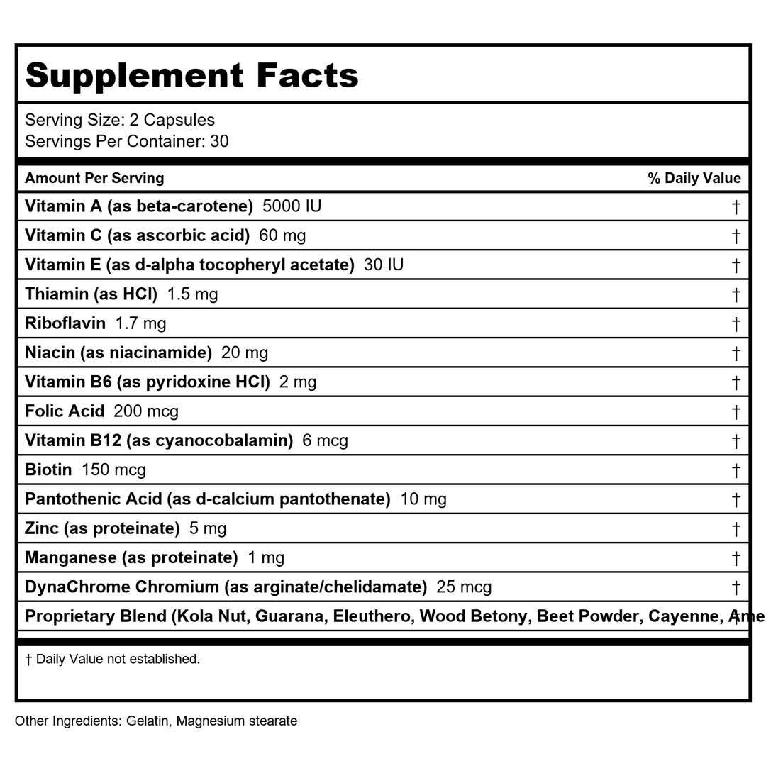 Natural Balance Super Pep 60 Count   PN  10560 - Supplement Facts panel
