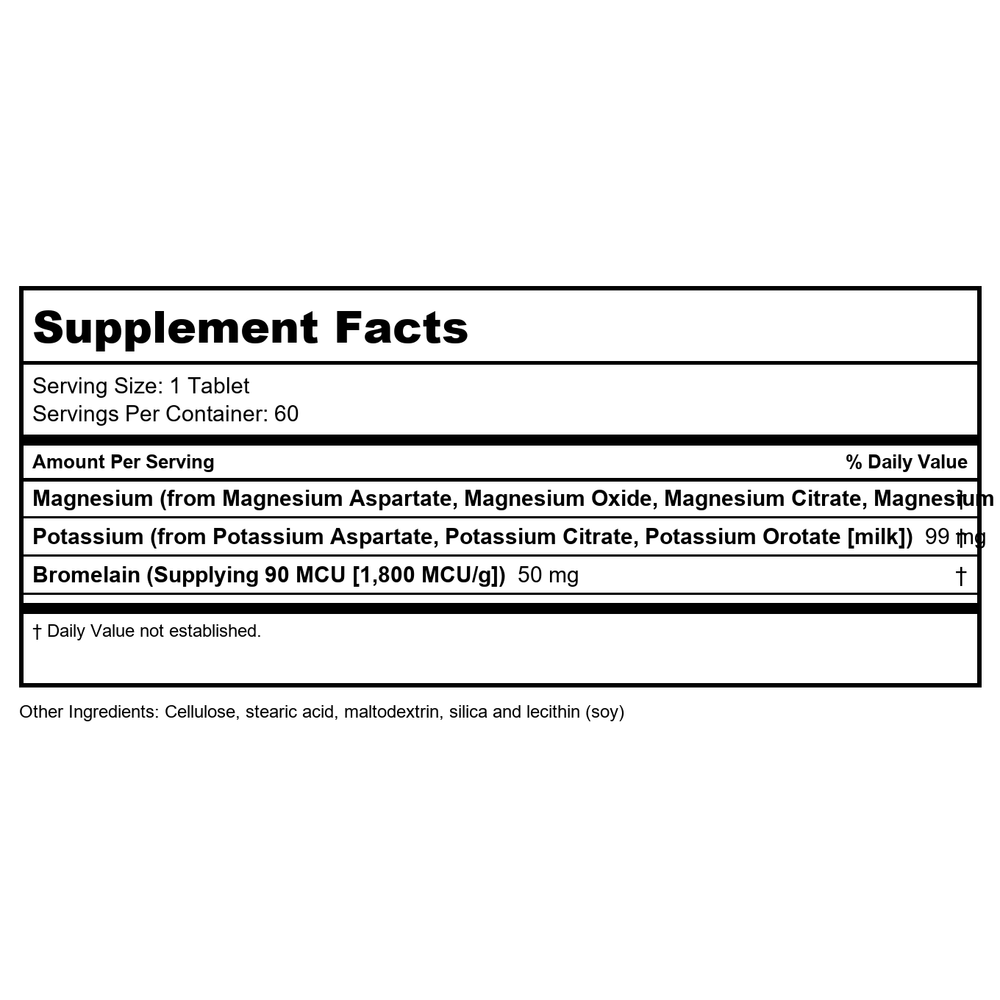 KAL Magnesium Potassium Bromelain 60 Tablets - Supplement Facts panel